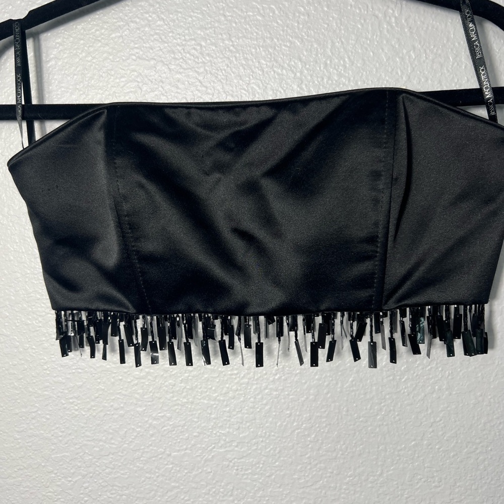 Vintage Y2K Jessica McClintock Millennium 2000 Black strapless fringe crop top - Picture 16 of 16